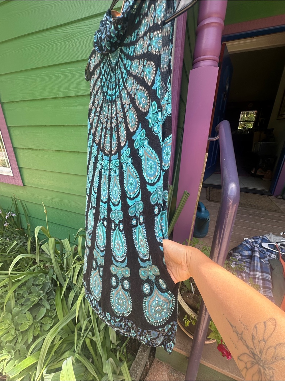EARTHBOUND Black Maxi Skirt with Teal Paisley Motif